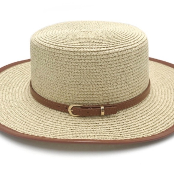 Women’s Straw Panama Hat with Brown Trim and Buckle - Picture 3 of 4